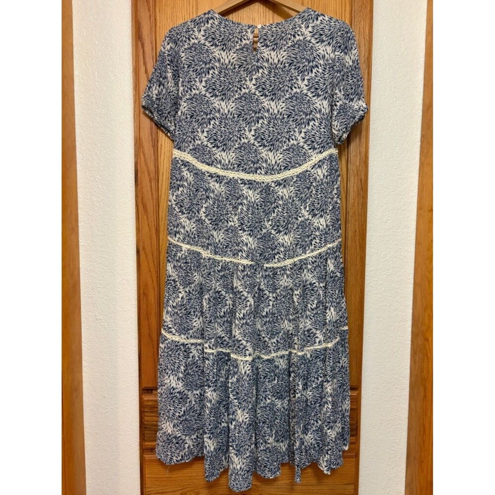 Sundance cream blue floral patterned short sleeve tiered midi dress Matilda Med - Picture 5 of 6